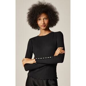 J.Crew | NWT Refined Rib Long Sleeve Tee Black Button Cuff Top | Sz S